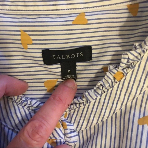 Talbots Ruffle Trim Striped Cotton Top with Heart Print Size S - Picture 9 of 9